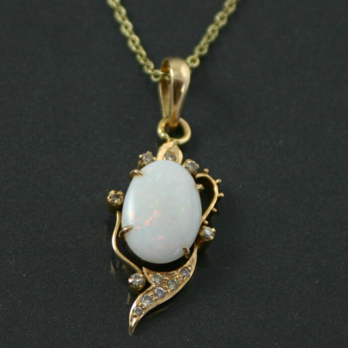 cabochon opal and diamond pendant necklace