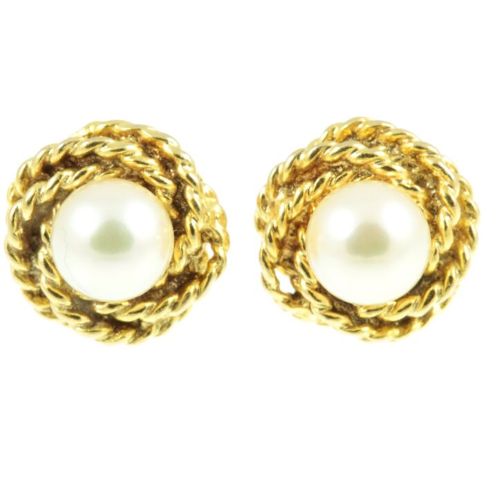 18ct gold Pearl Earrings - front view