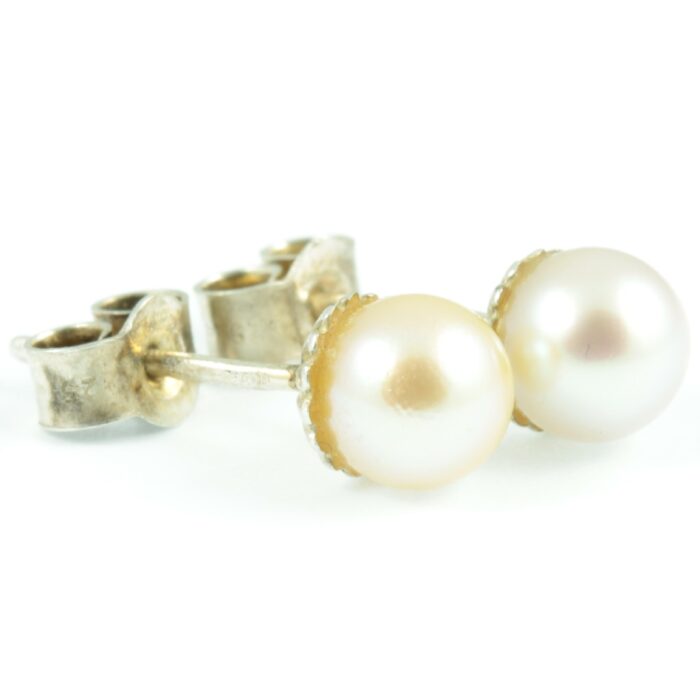 Sterling Silver Pearl Earrings - side view