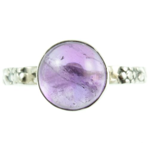 Decorative amethyst and silver ring - front view