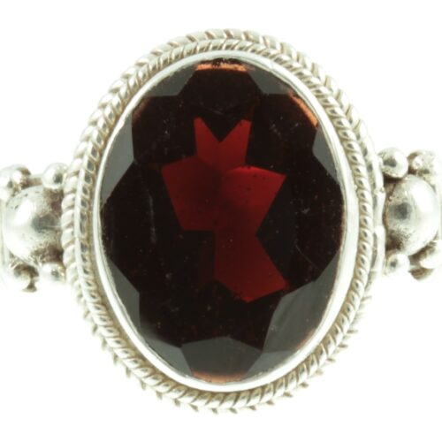 Garnet and sterling silver ring - front view