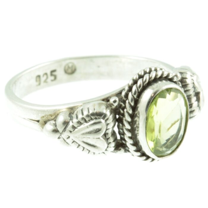 Peridot and sterling silver ring - side view