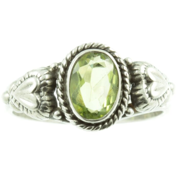 Peridot and sterling silver ring - front view