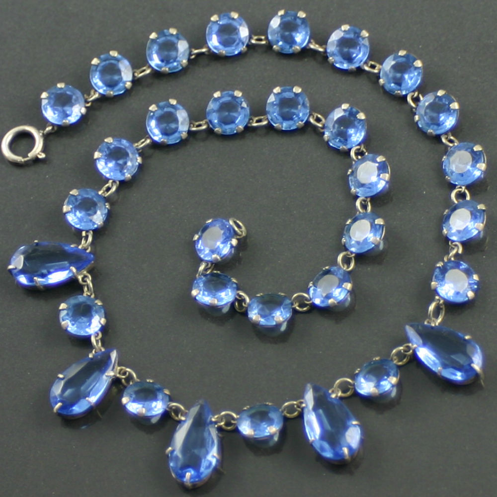 Vintage Art Deco Czech Brass and Blue Art Glass Statement Necklace - Ruby  Lane