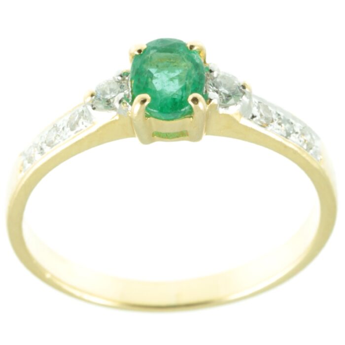 18ct gold Emerald and diamond ring - top view
