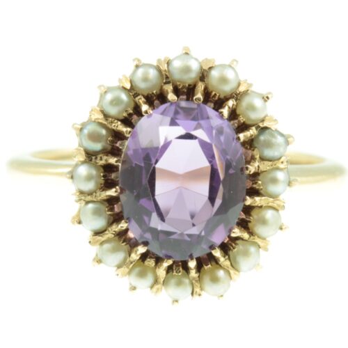 Amethyst and seed pearl cluster ring