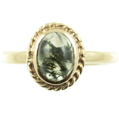 Art Deco 9ct gold moss agate ring