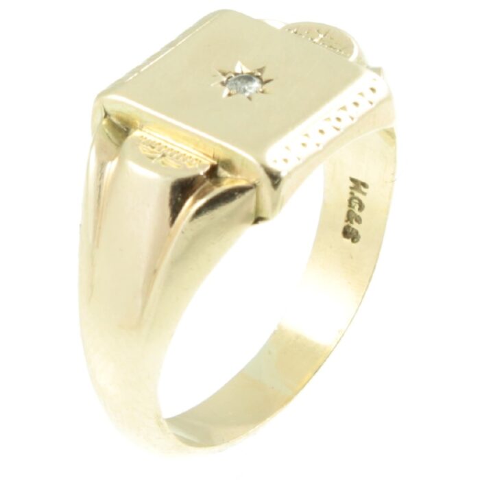 Edwardian 9ct Gold Diamond Signet Ring