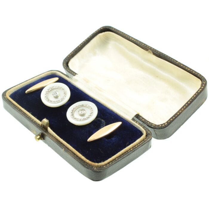 Edwardian Mother of Pearl and Diamond Cufflinks