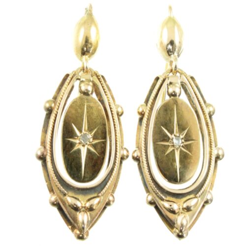 Victorian 9ct Gold Diamond Earrings