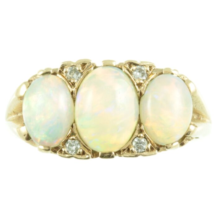 Opal and Diamond three stone ring