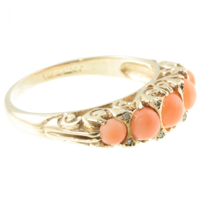 9ct gold Coral and Diamond ring