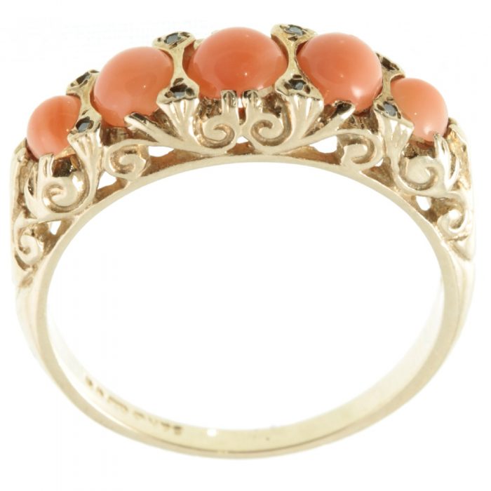 9ct Gold Coral & Diamond Ring