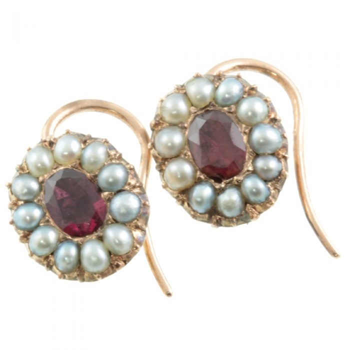 Georgian Garnet and Seed Pearl Earrings