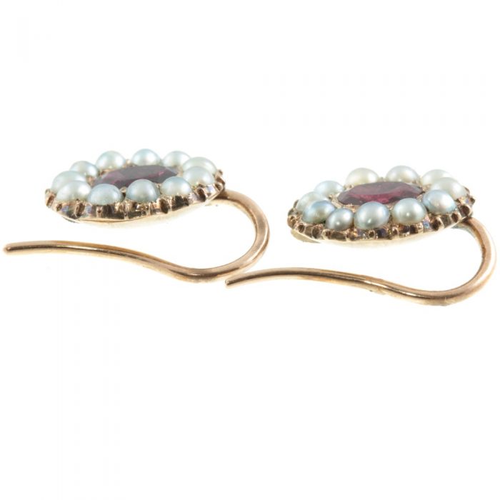 Georgian Garnet & Seed Pearl Earrings