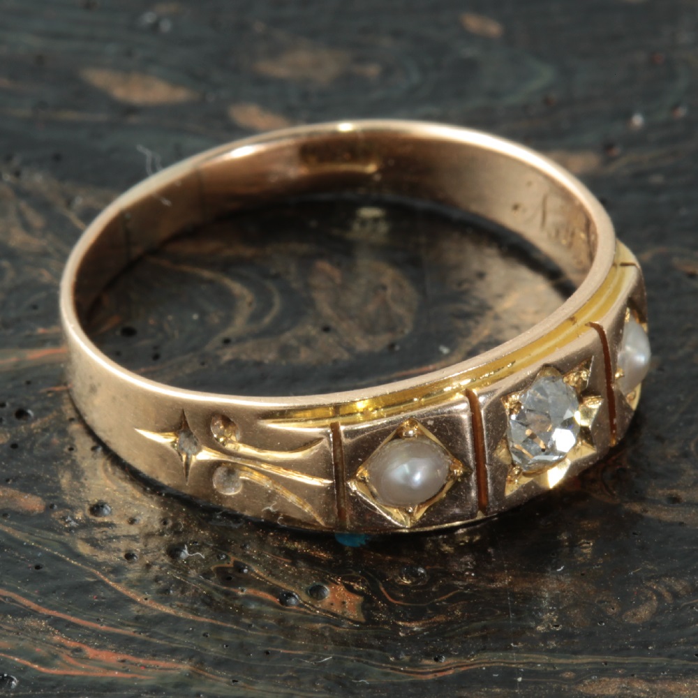 Victorian 15ct Rhodolite Garnet & Seed Pearl Ring at Segal's Jewellers