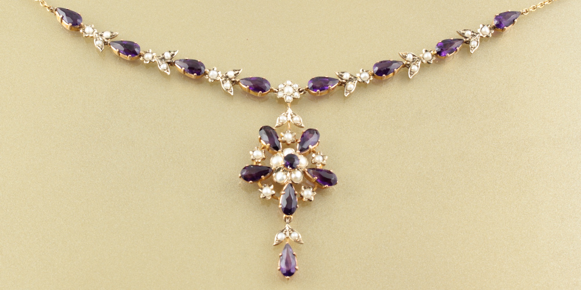 Edwardian Amethyst and split Pearl necklace